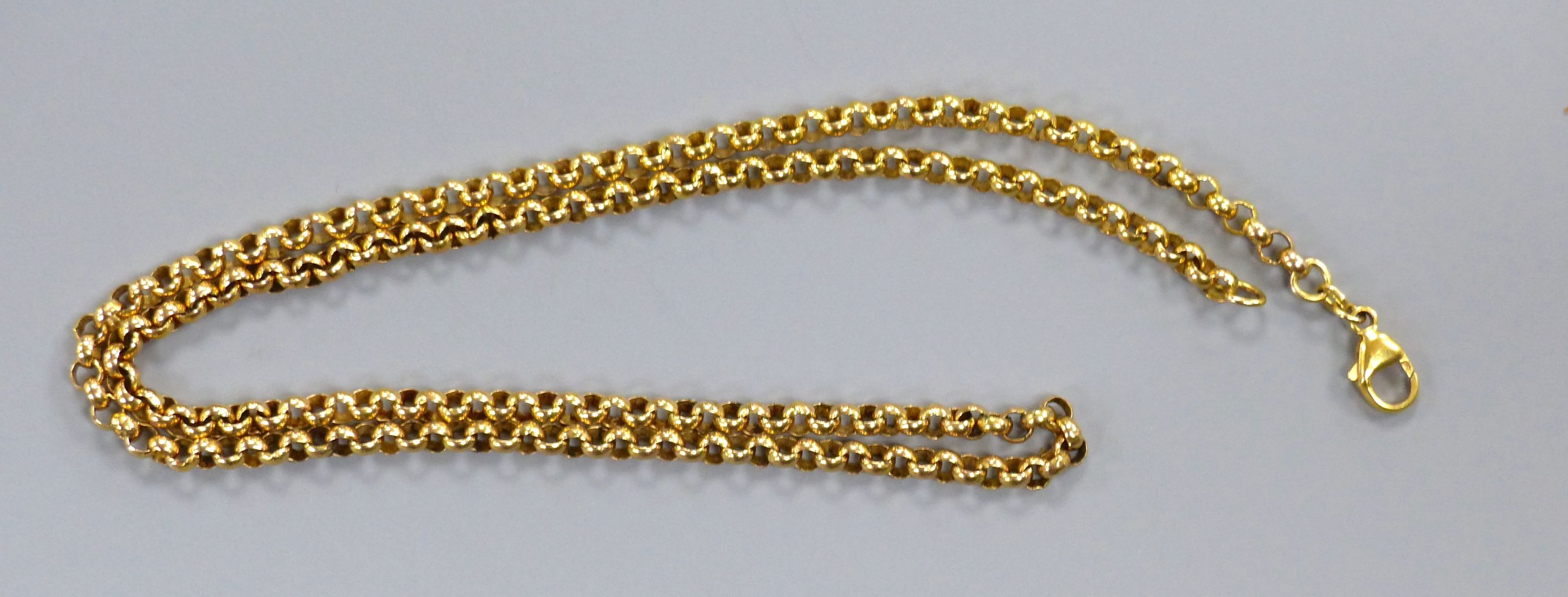 A modern 9ct gold belcher link chain, 60cm, 27 grams.